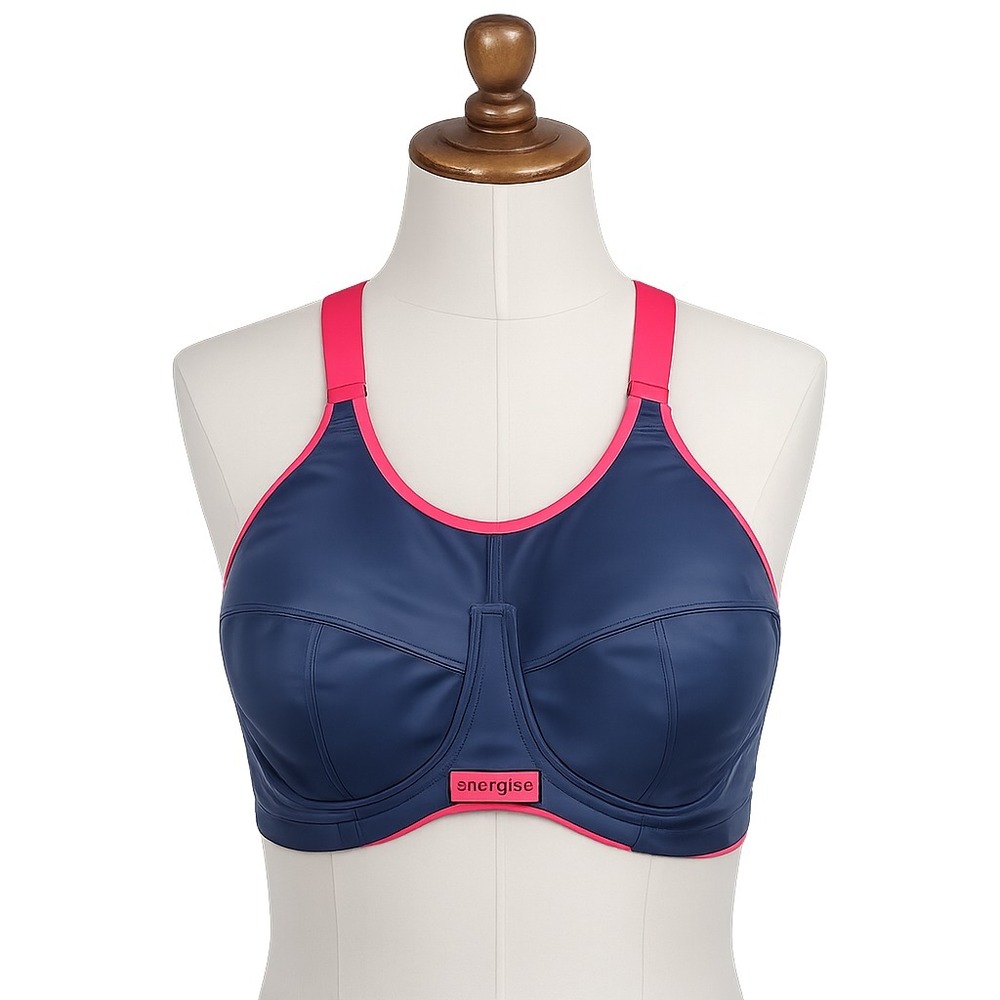 Elomi Energise Sports Bra 36L Navy Pink Underwire Racerback High Impact Gym